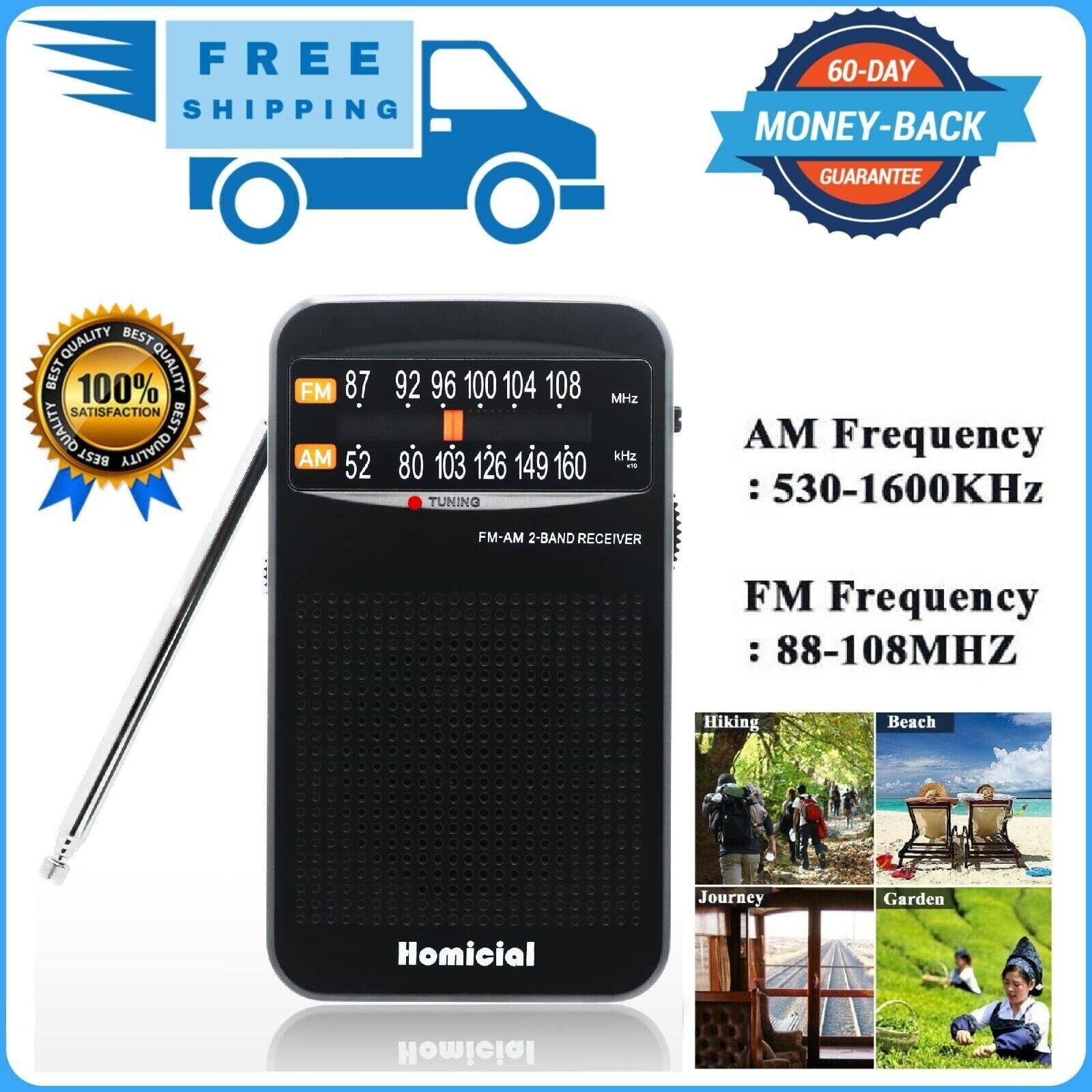Portable AM FM Radio Compact Transistor Radio Pocket Radio BLACK