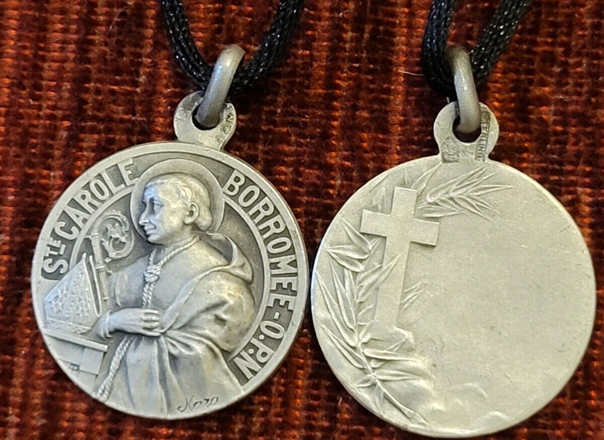 St. Charles Borromeo Sterling Vintage & New Holy Medal Religious France 