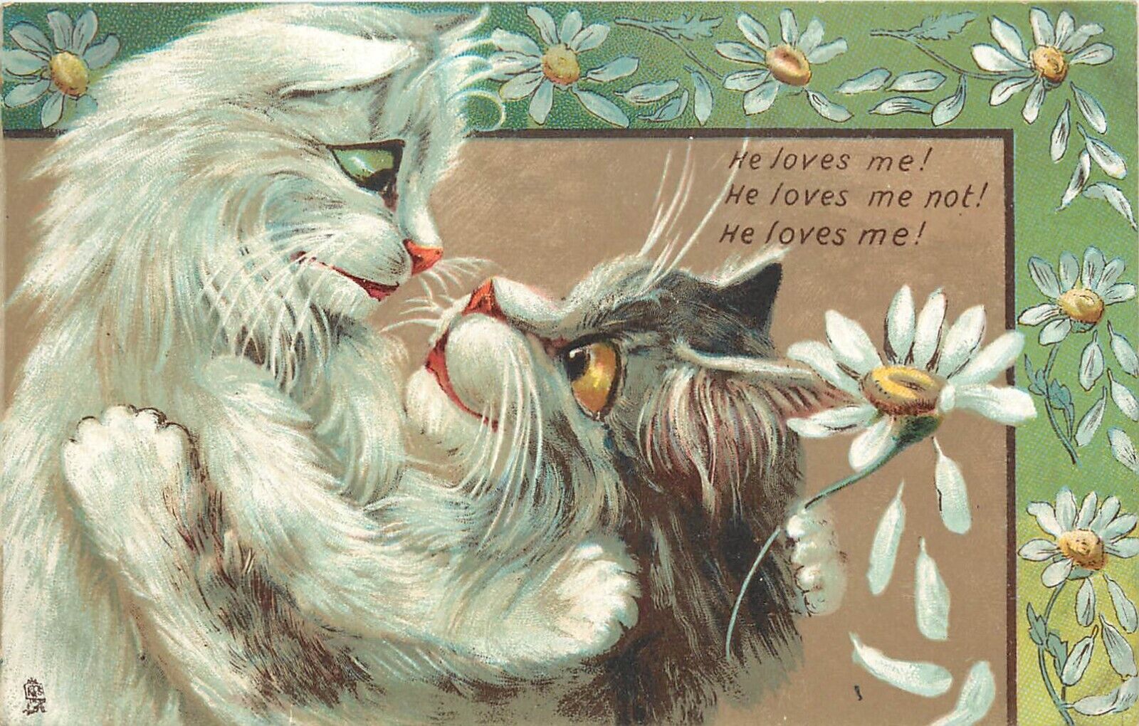 Tuck Humorous Cats Postcard 122 M. Boulanger, He Loves Me Not, He Love Me