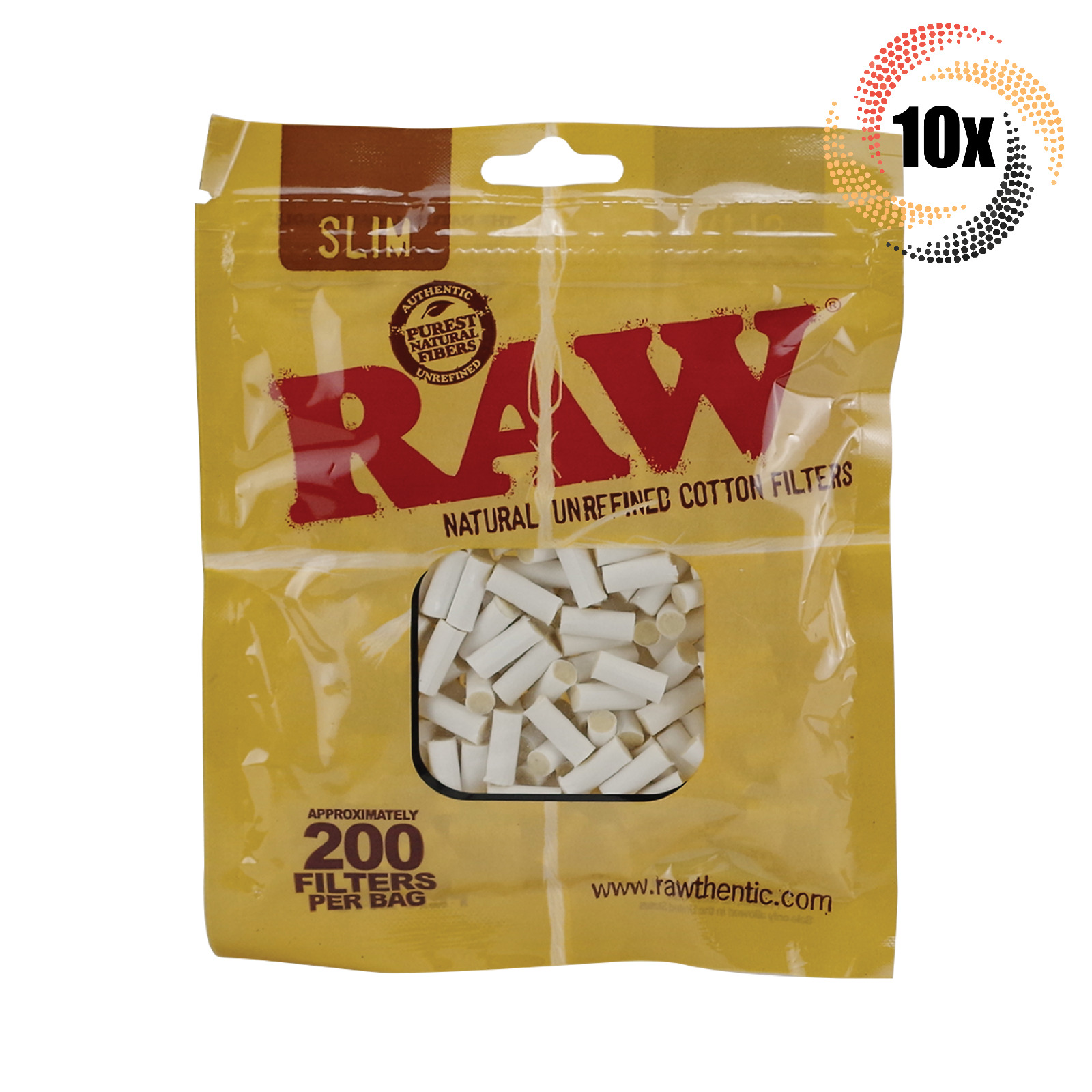 10x Bags Raw Unrefined Natural Slim Cotton Filters | 200 Per Bag | 2 Free Tubes