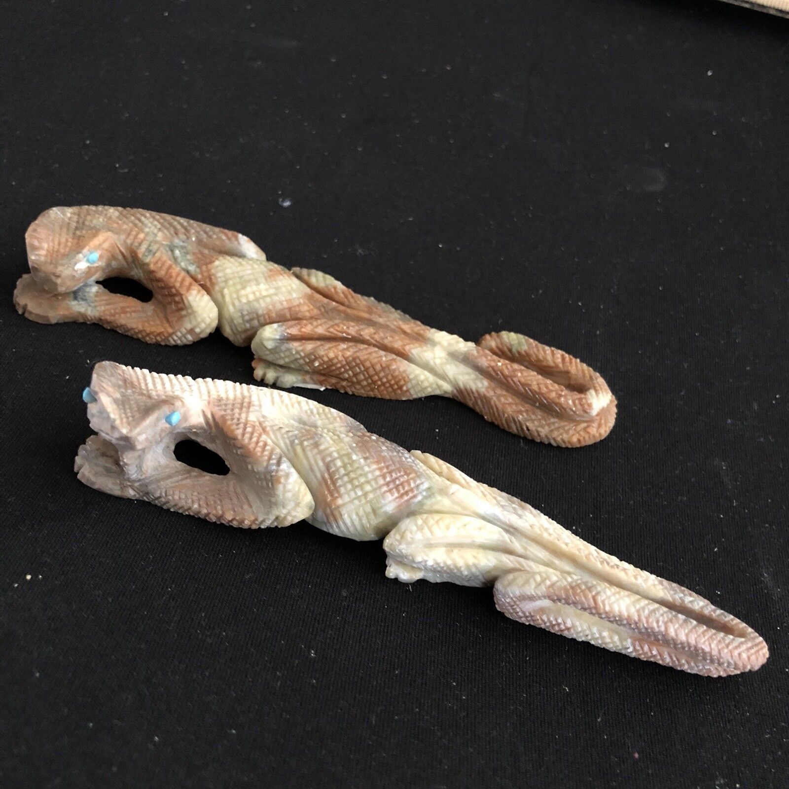 Picasso Marble Mating Lizard Pair Fetish-Signed, Anthony Mecale Zuni USA F6888