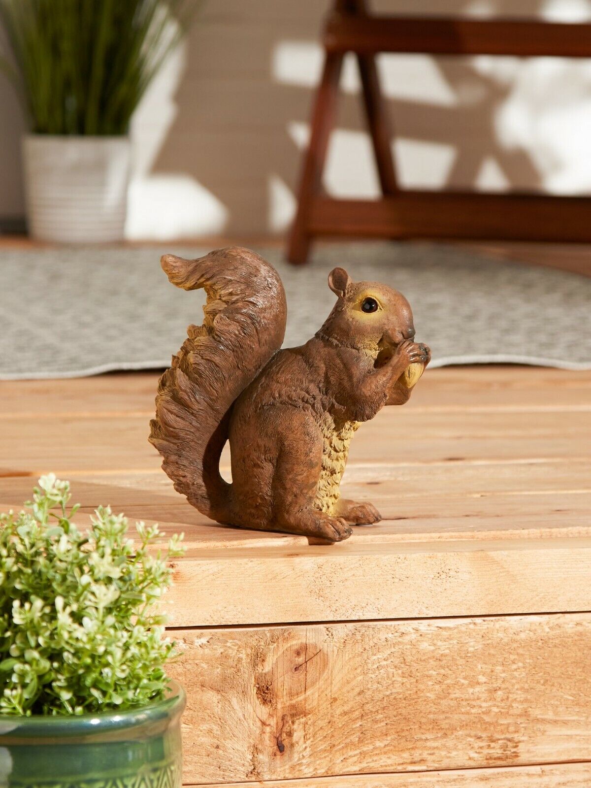 Cute Adorable Brown Polyresin Bushy Tailed Nibbling Squirrel Garden Statue