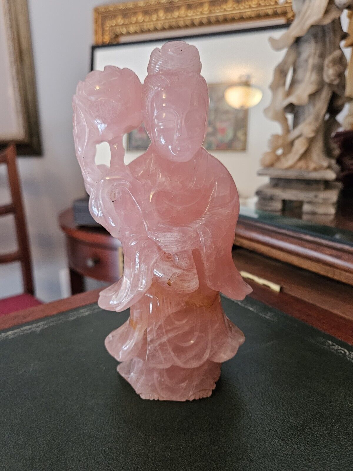 Large Rose Quartz Beauty With Flowing Robes And Flower
