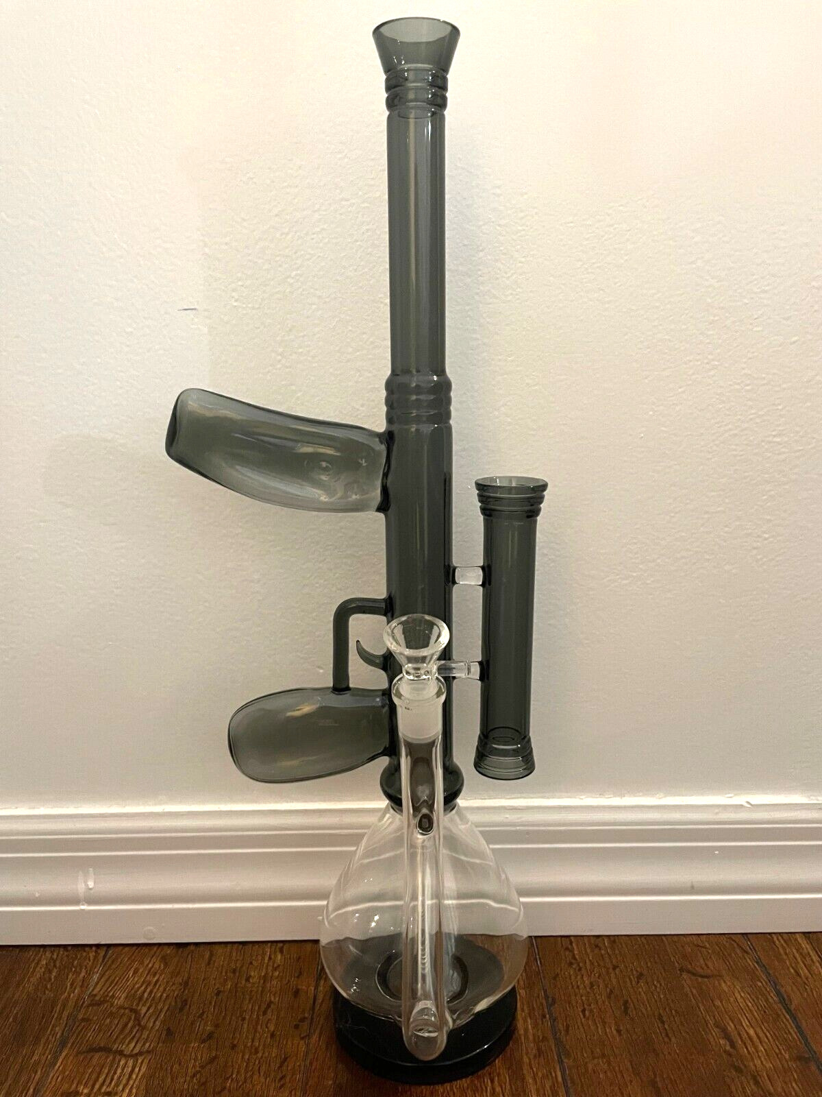 19” Premium Glass Water Pipe Art Black Rifle Gun Perc 14mm