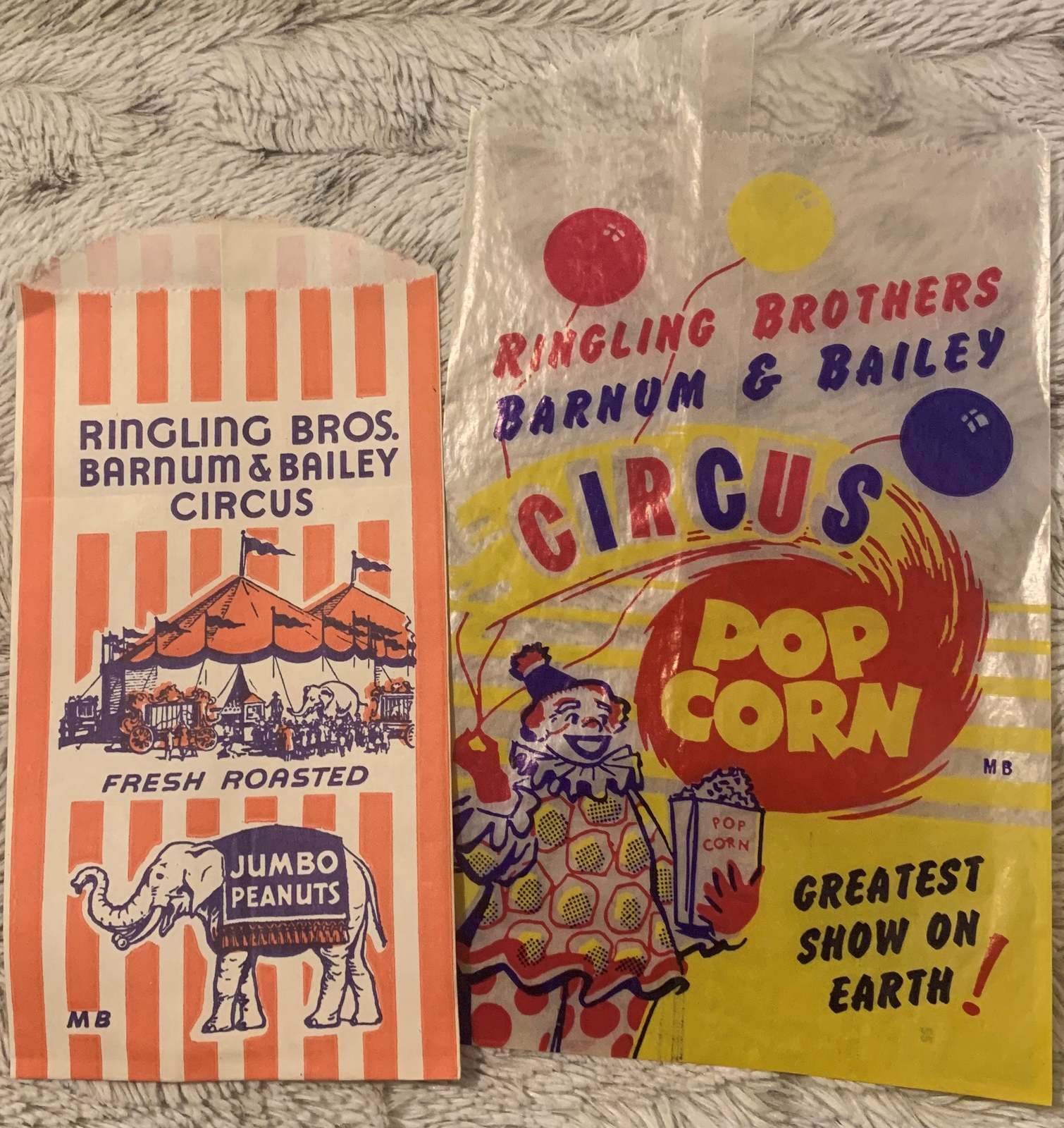 Vintage 1950s 🤡 Ringling Bros. Barnum & Bailey Circus Popcorn and Peanut Bags