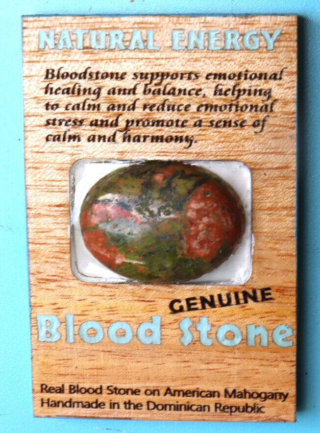 Refridgerator Blood Stone spiritual Cabochon on a Mahogany Wood Base 3x2 inch