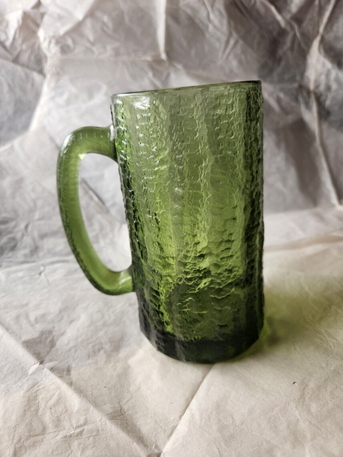 Vintage Green glass mug, Rough surface, Green Glass
