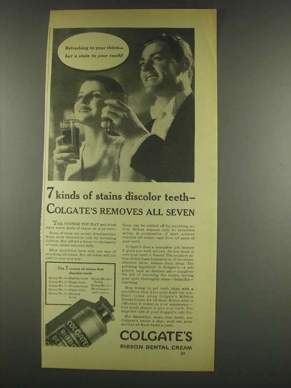1933 Colgate's Ribbon Dental Cream Ad - 7 Stains