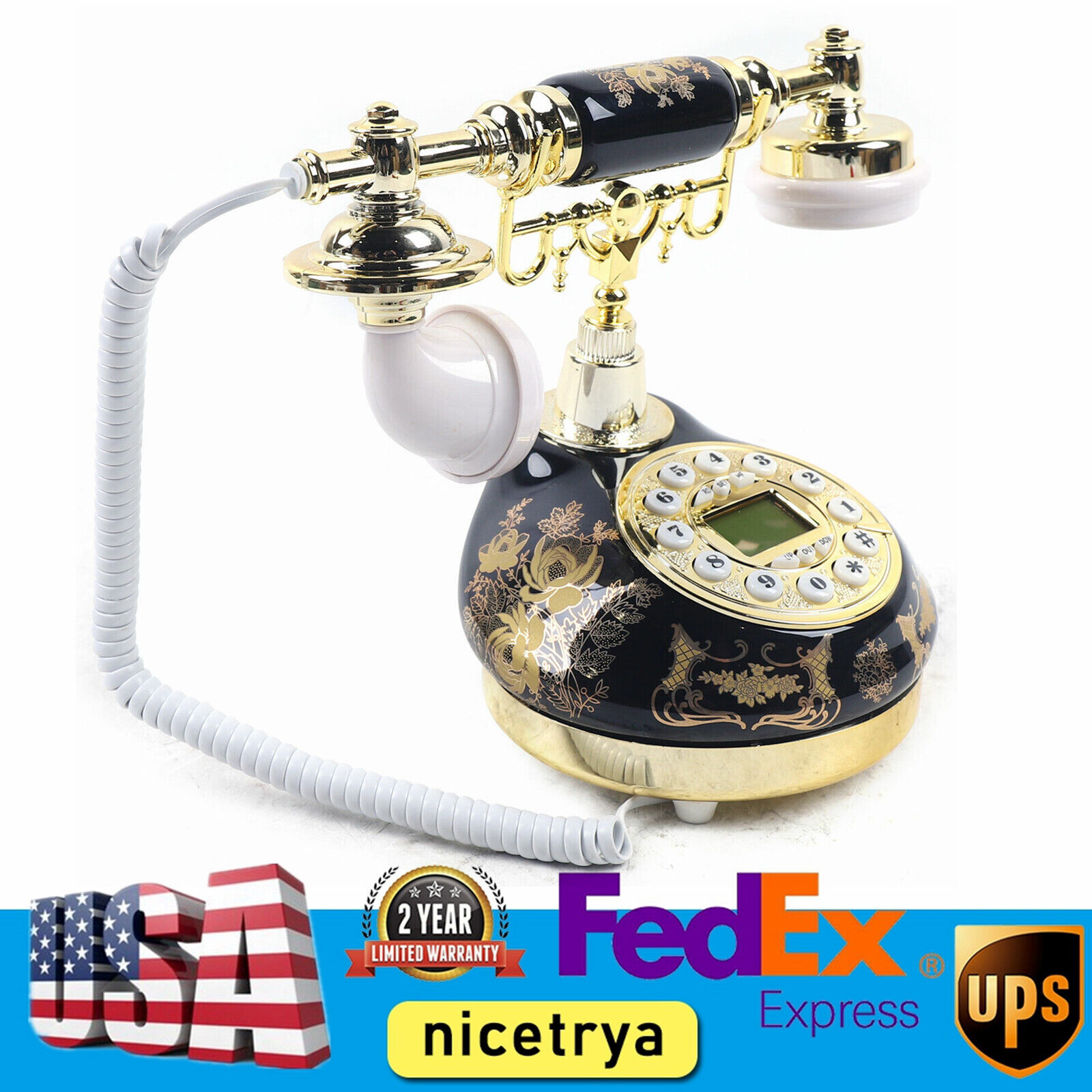 Vintage Style Button Telephone Phone Real Working Vintage Old Fashion Decor