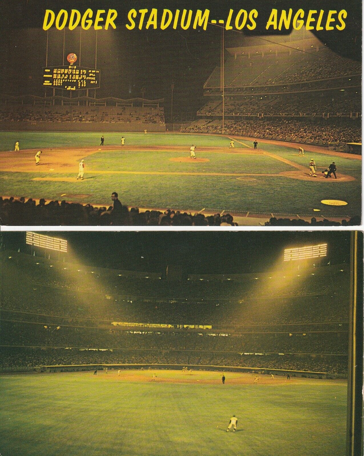 (2) Los Angeles Dodgers Dodger Stadium Postcards - Scarce Interior Views
