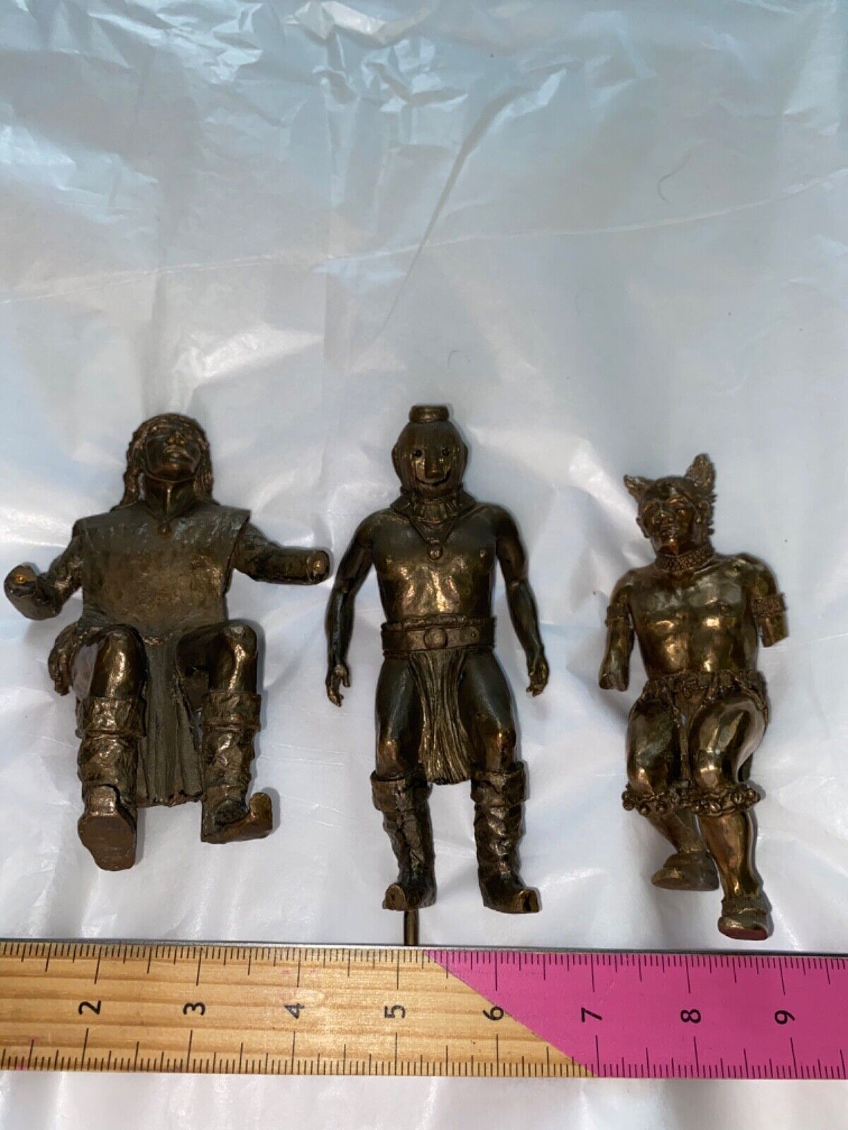 ANTIQUE HEAVY BRONZE NATIVE AMERICAN SCULPTURES IN VARIOUS DRESS/POSES
