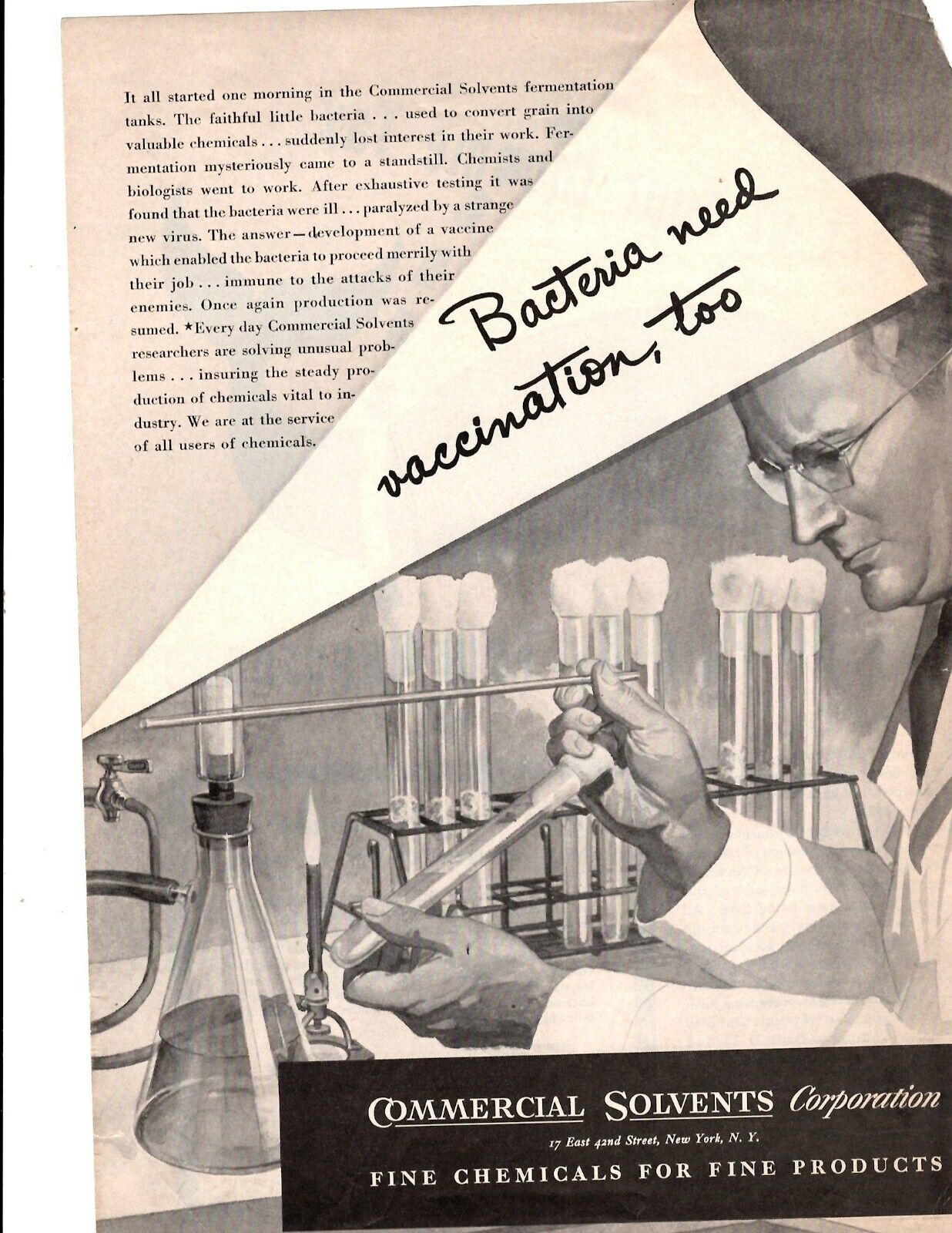 Commercial Solvents Corporation New York NY Print Ad Bacteria need vaccination 