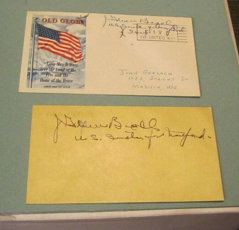1957 Maryland Senator James Glenn Beall Autograph Signed Postal Cover + Card
