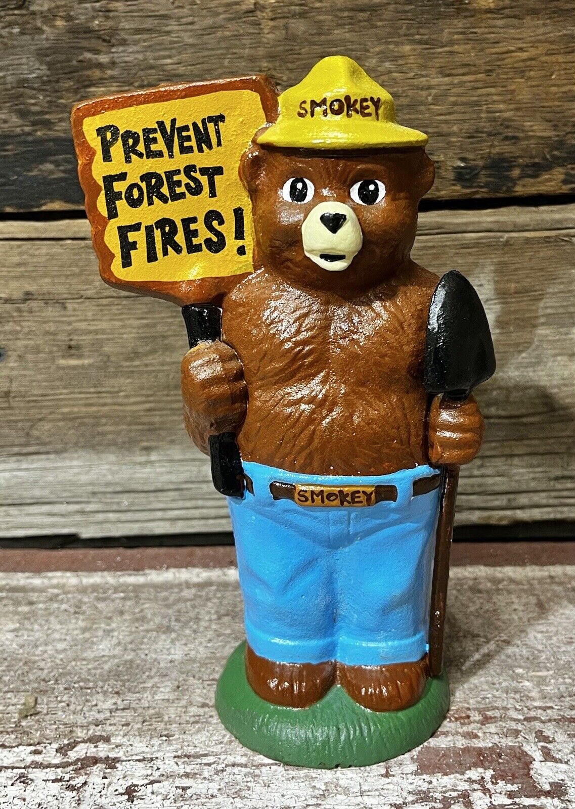 SMOKEY THE BEAR ~ Prevent Forest Fires ~ 8” Tall Cast Iron Coin Bank