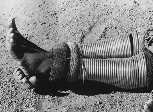 Close-up of the adorned legs of a Ndebele woman from Zimbabwe 1972 Old Photo