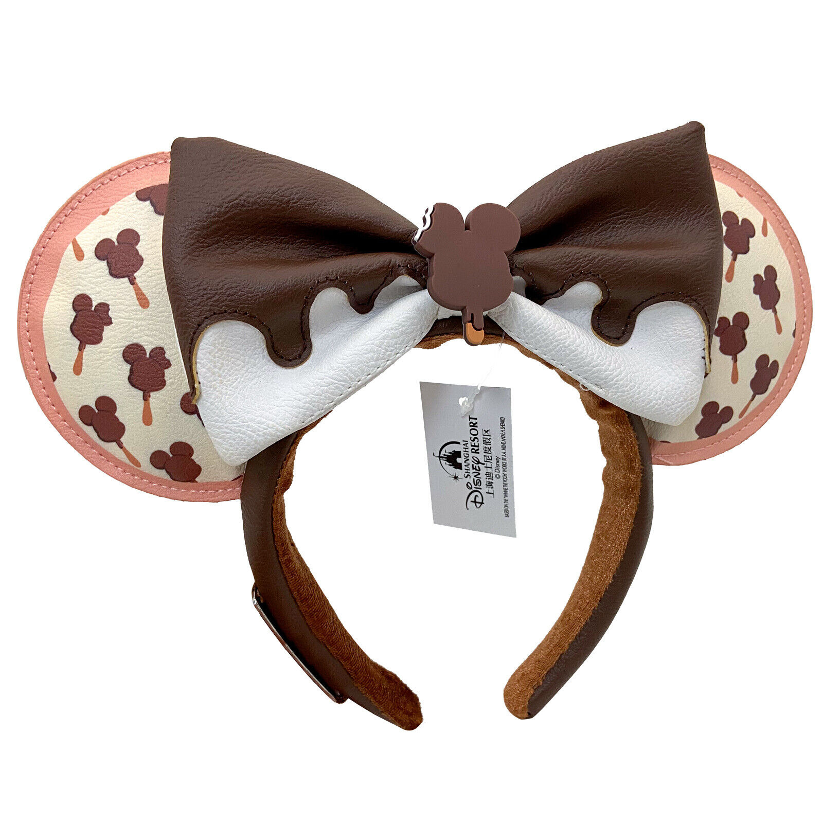 Disney-Parks Chocolate Ice Cream Minnie Mouse Bow Pattern Headband Ears New