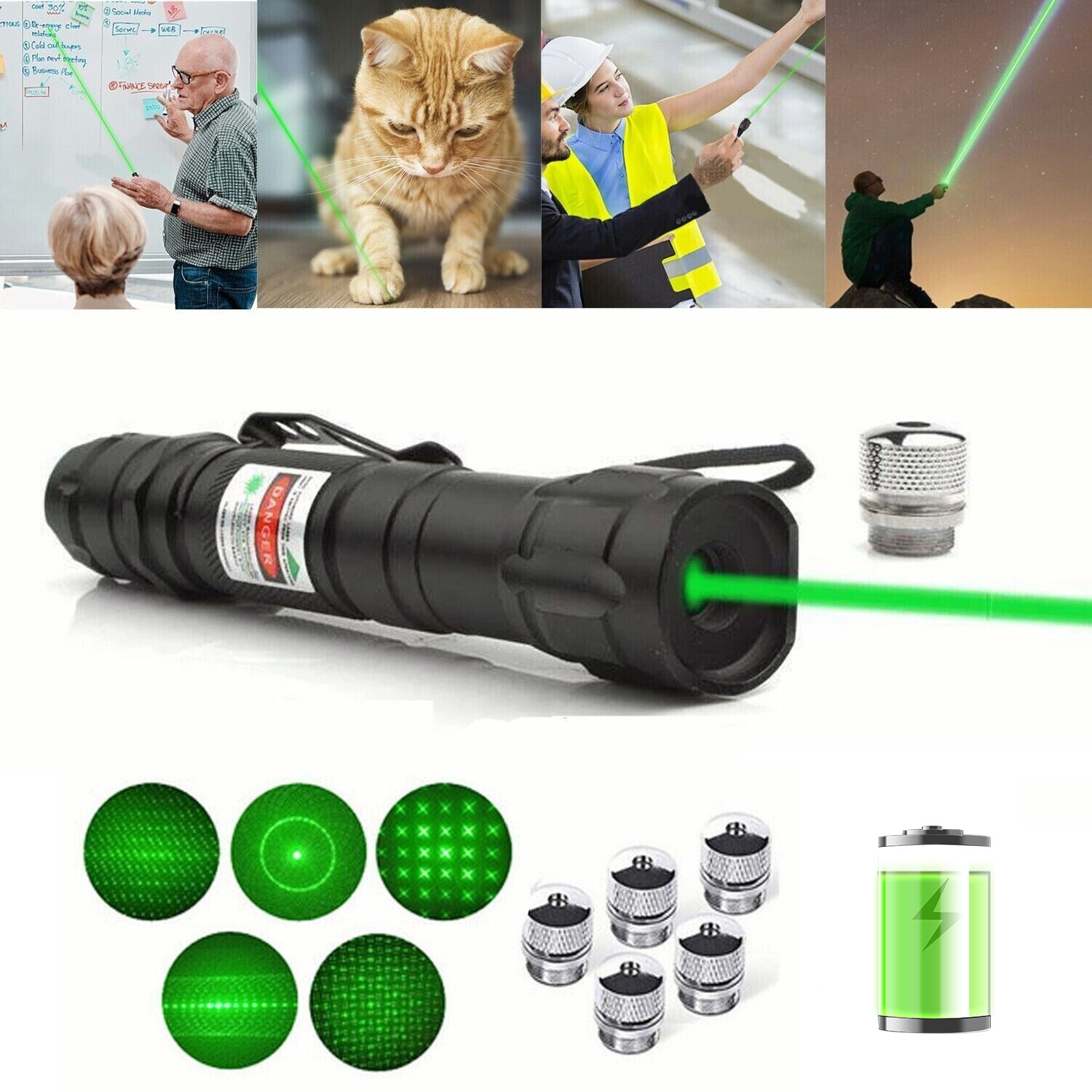 5000Miles Green Laser Pointer Pen 532nm Rechargeable 5mw Lazer Beam+Batt+Charger