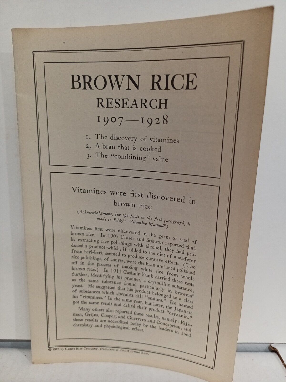 Brown Rice Research 1907-1928 Comet Rice Company 1928 Illustrated WTJ