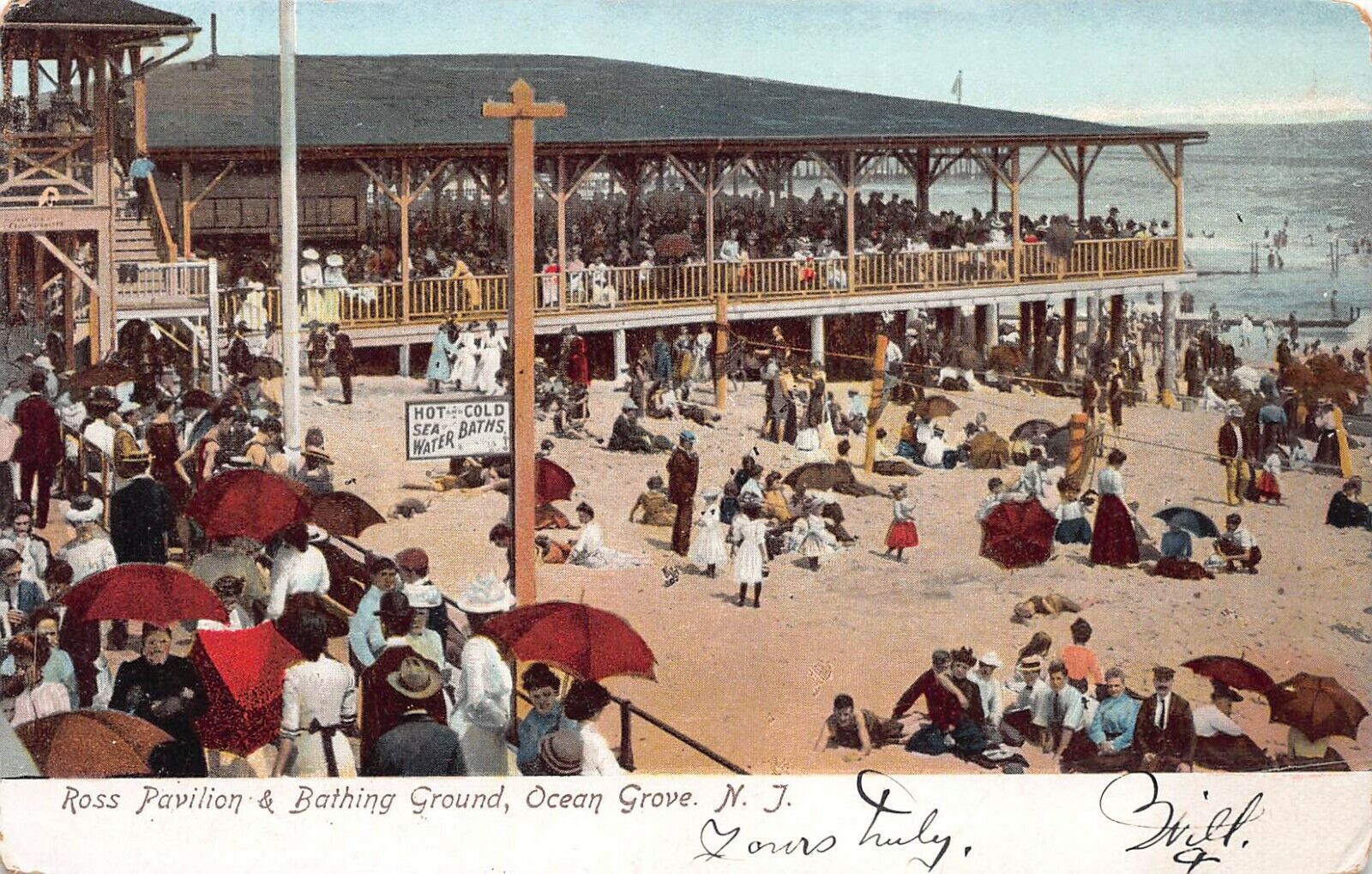 Ross Pavilion & Bathing Ground, Ocean Grove, N.J., early postcard, used