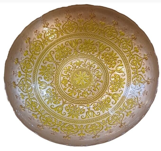 Middle Eastern Gold Topkapi Style  Round Glass Bowl Center Piece-13.8 Inches