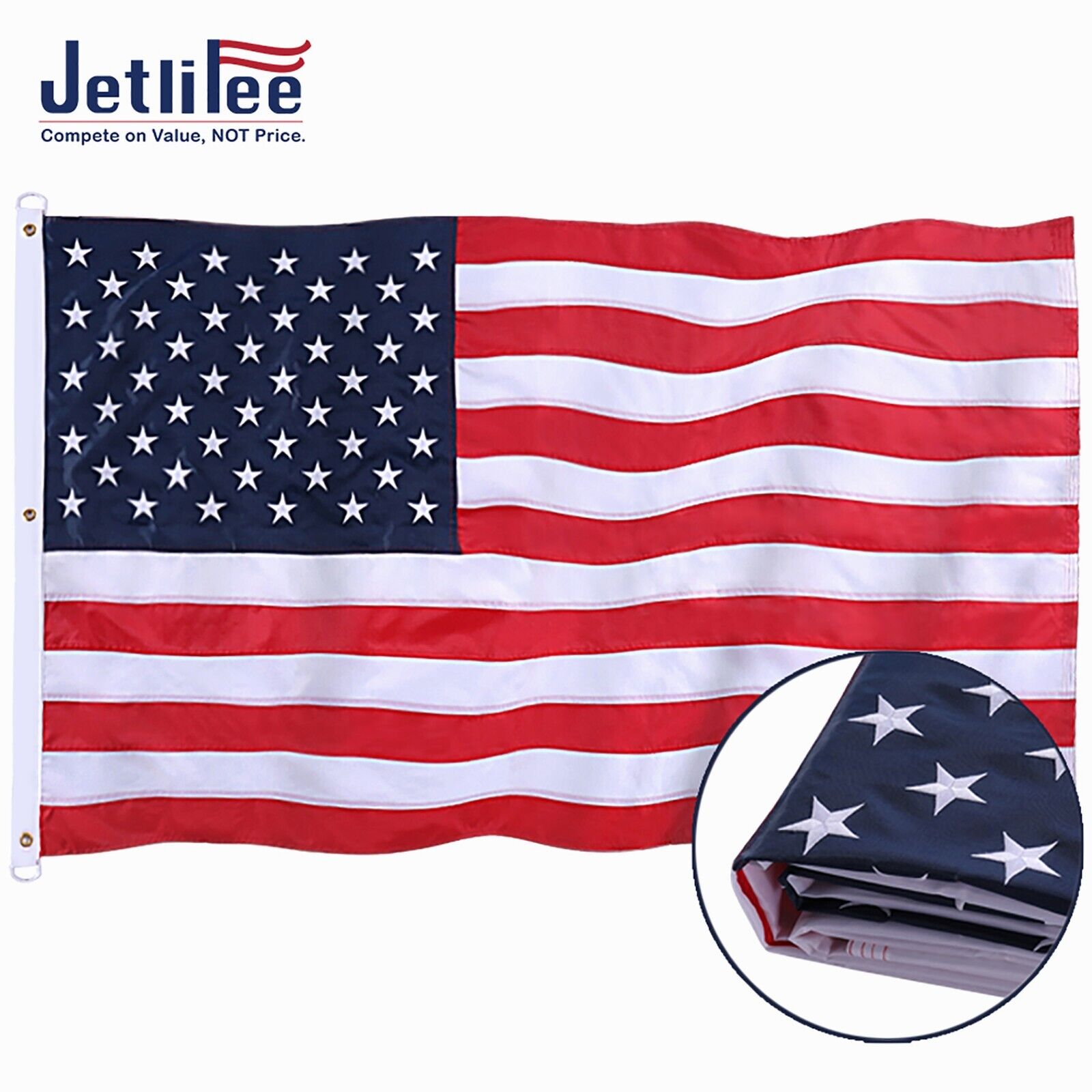 Jetlifee American USA Flag 6x10 Ft UV Protected Embroidered Star Sewn Stripes US