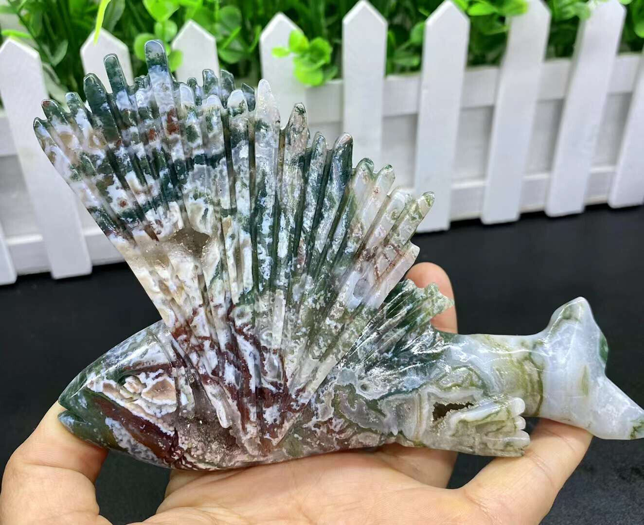 1pc Beautiful Natural Ocean Jasper Quartz Carved Fish Skull Crystal Reiki Gem