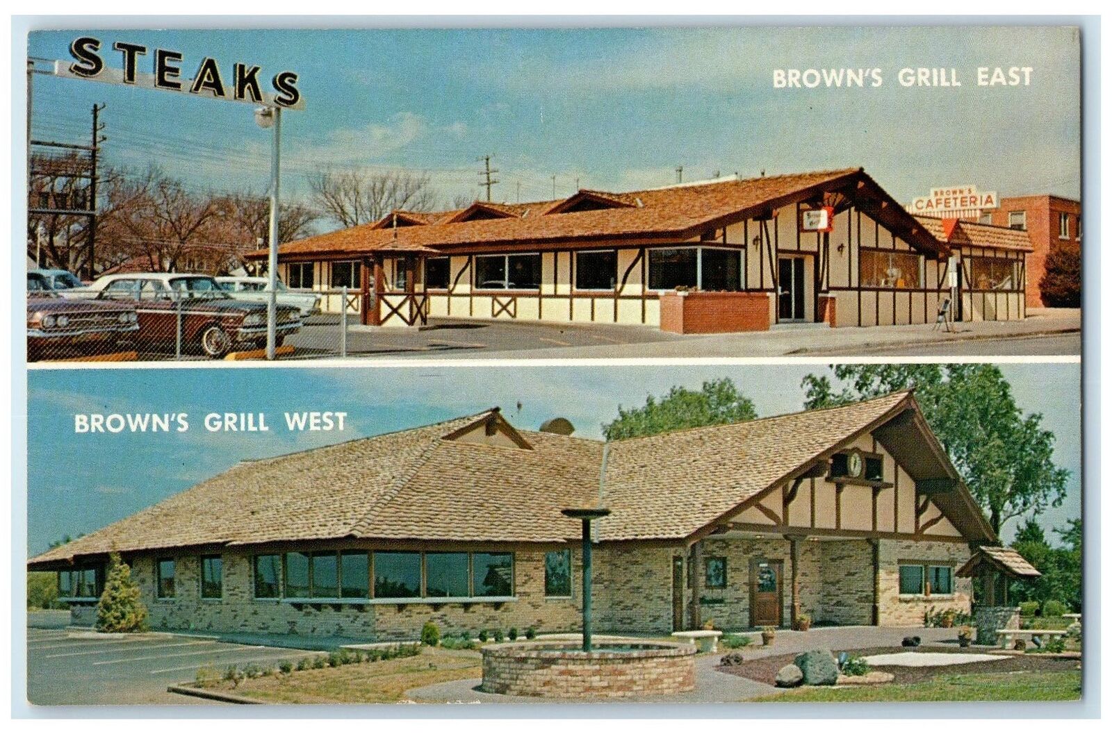 c1960s Brown's Grill East Brown's Grill West Wichita Kansas KS Unposted Postcard