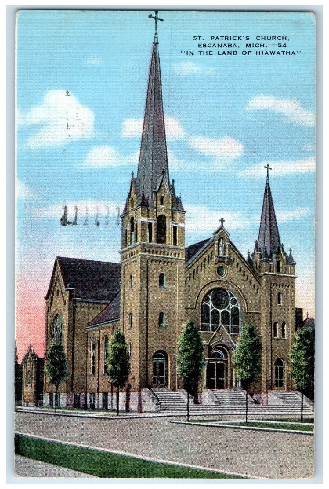 1944 St. Patrick\'s Church Exterior Building Escanaba Michigan Vintage Postcard
