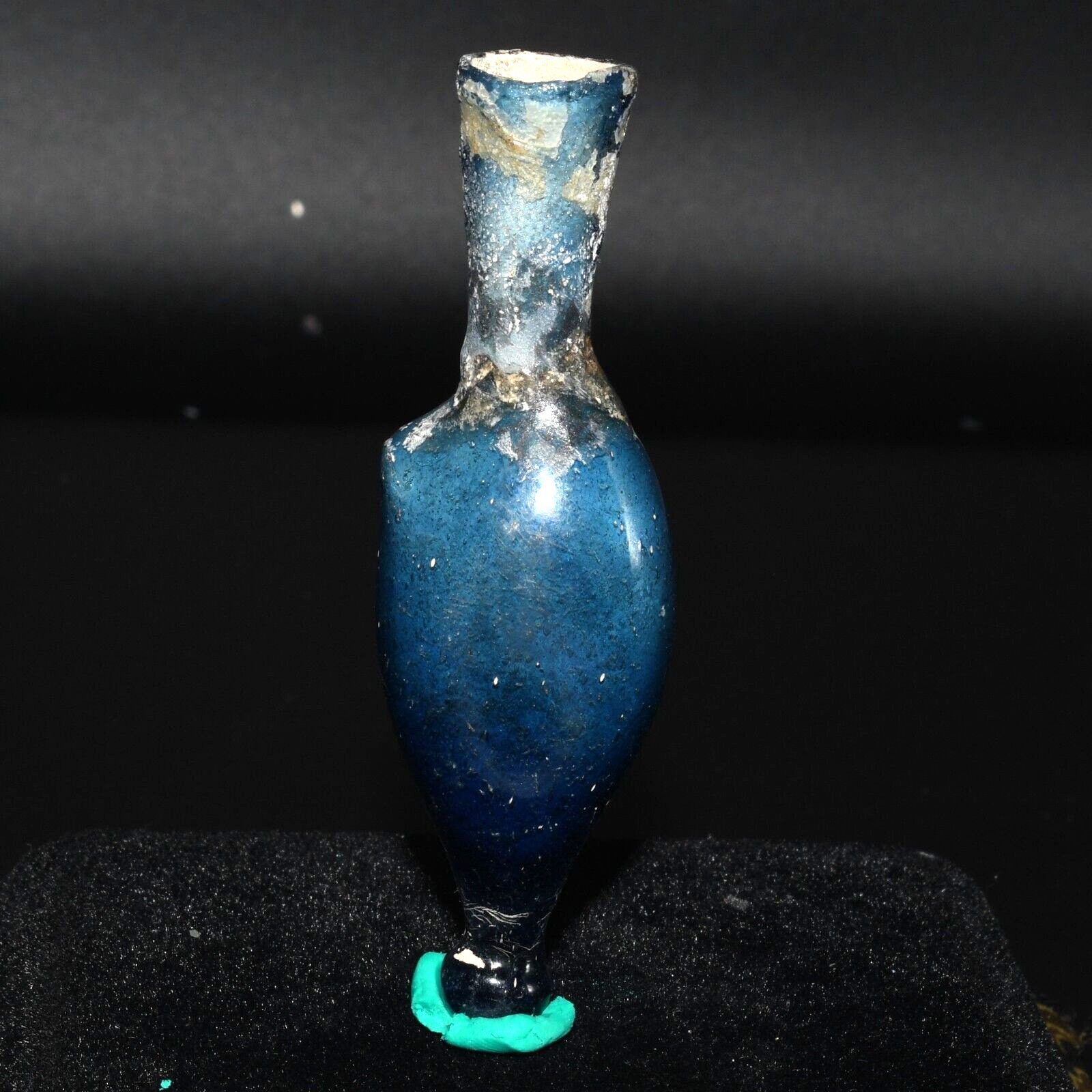 Genuine Ancient Roman Glass Vial Bottle with Blue Patina C. 1st - 2nd Century AD