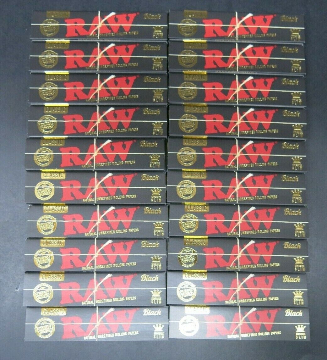20 Packs Raw Classic Black King Size Natural Unrefined Rolling Papers 