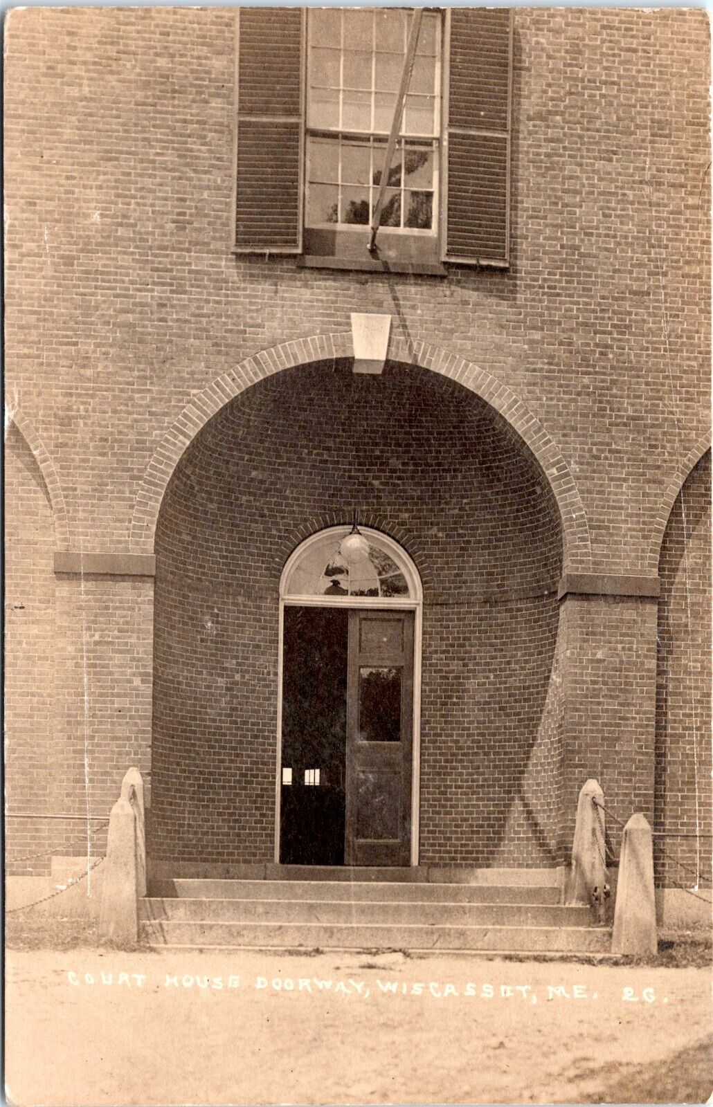 RPPC Lincoln County Courthouse Doorway, Wiscasset, Maine - Photo Postcard