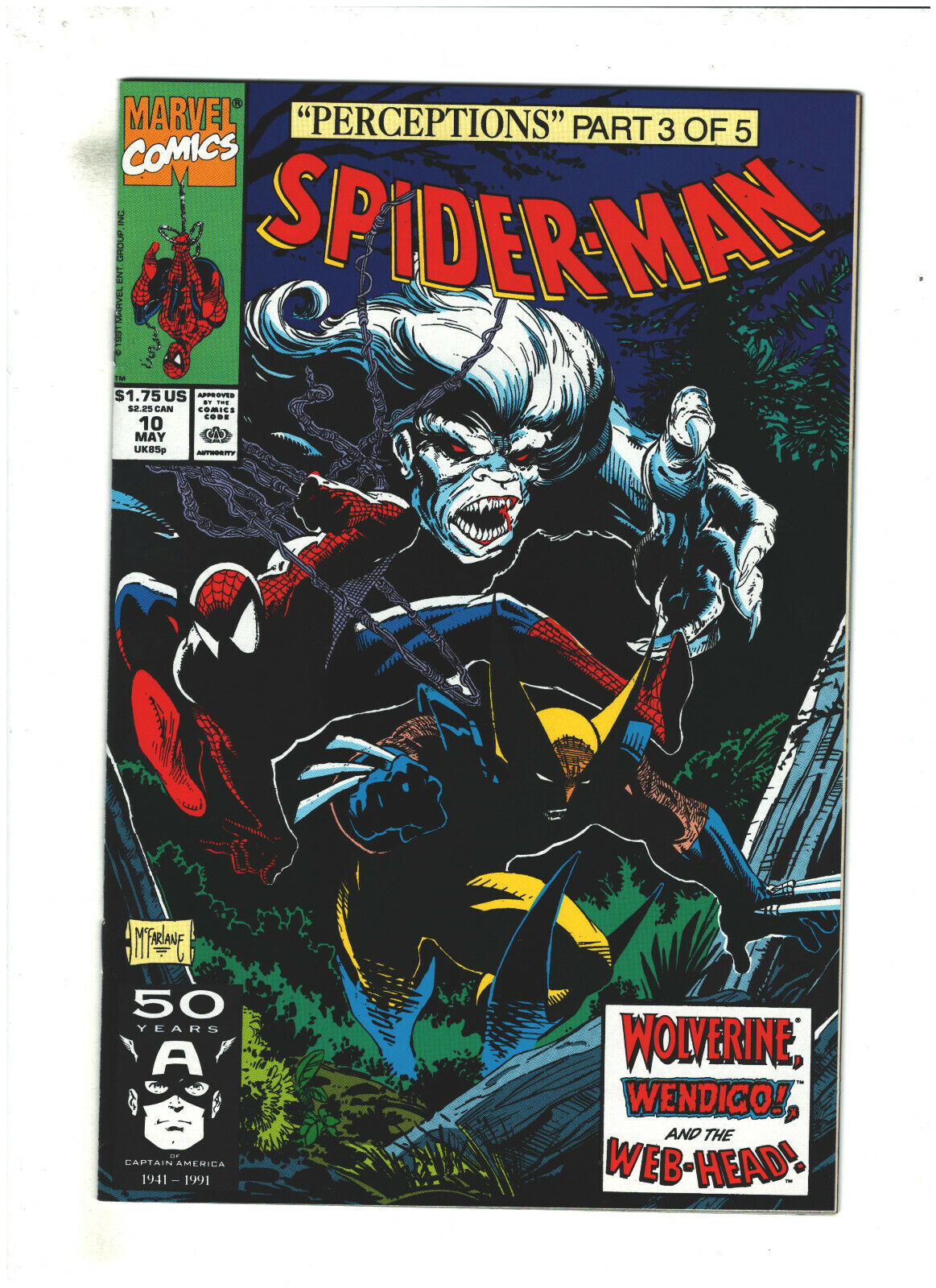 Spider-man #10 NM- 9.2 Marvel Comics 1991 Todd McFarlane, Perceptions, Wolverine