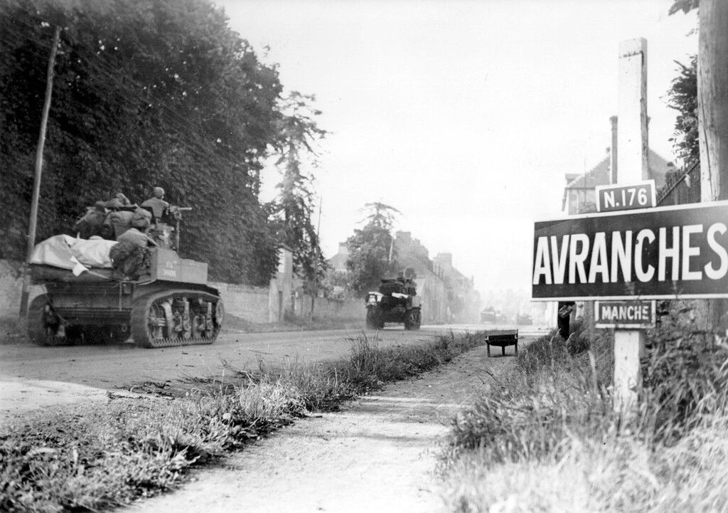 WWII B&W Photo M3 Stuart Tanks Entering French Village World War Two WW2 / 3019