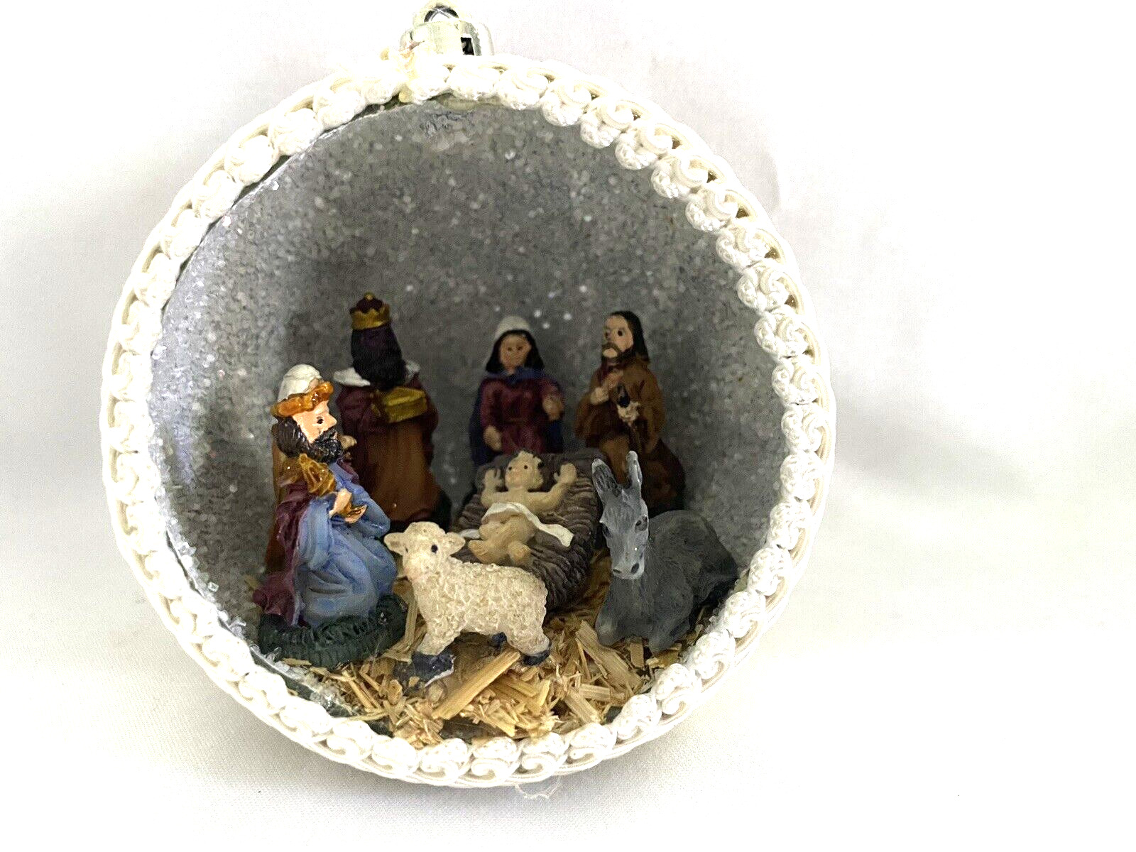 Vintage Handmade Mini Nativity Scene Christmas Ornament