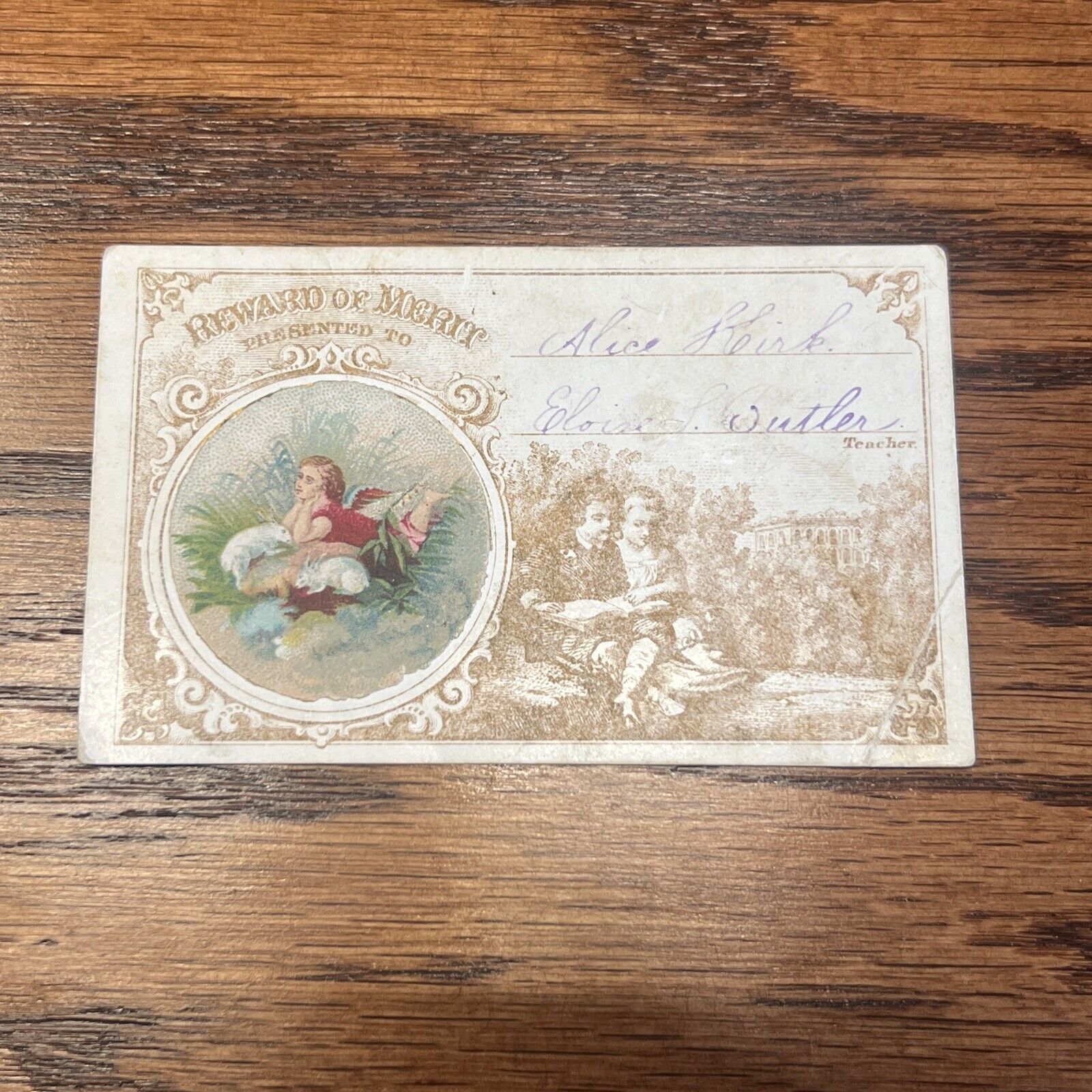 Victorian Trade Card Reward Of Merit Raised Circular Image #V38