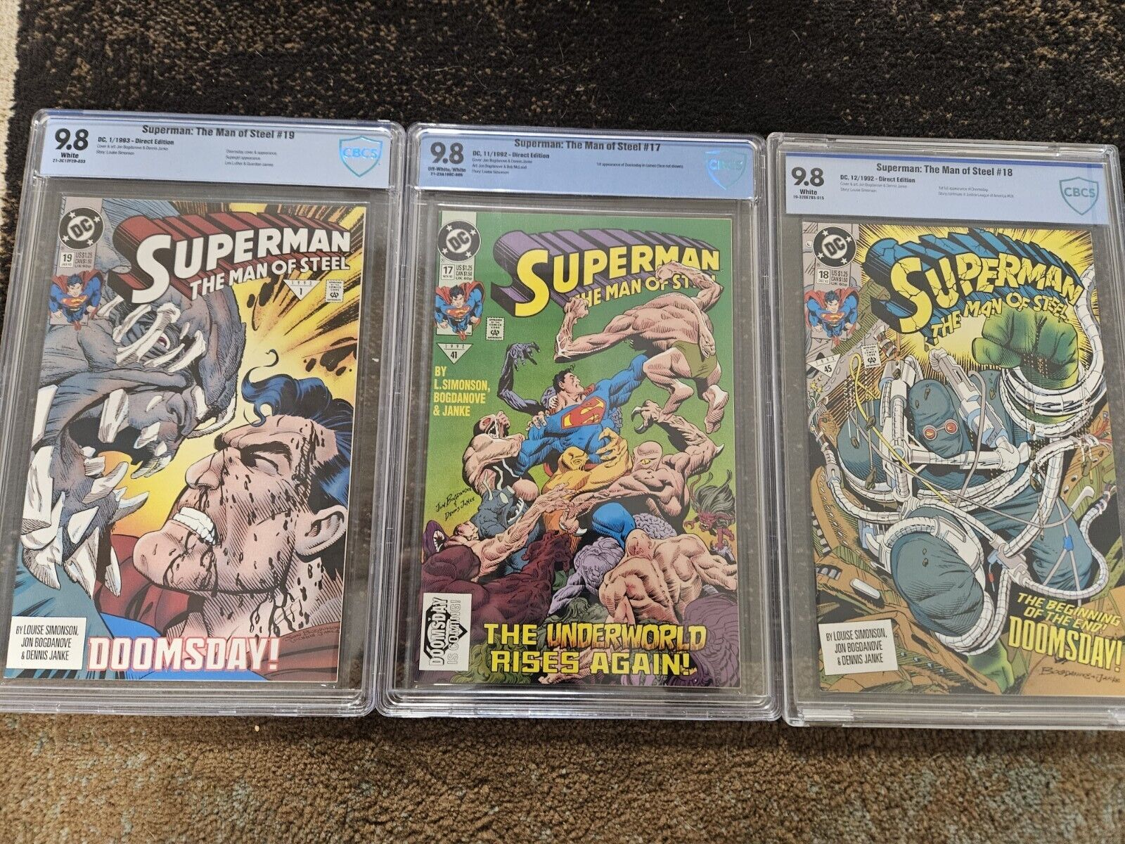 Superman Man of Steel #17, #18 & #19 CBCS 9.8, 1st Doomsday  Complete SET