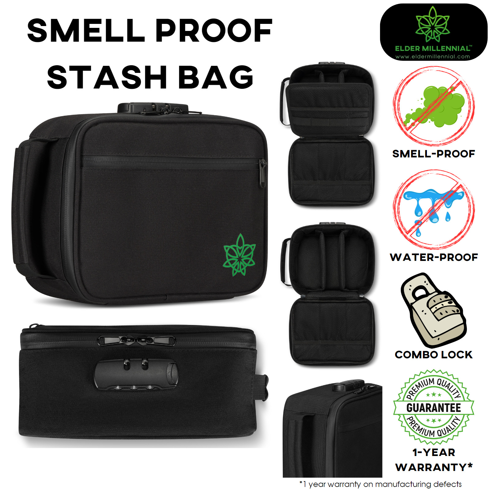 Premium Smell Proof Stash Bag w Lock Modular Waterproof Travel Stoner Gift Black