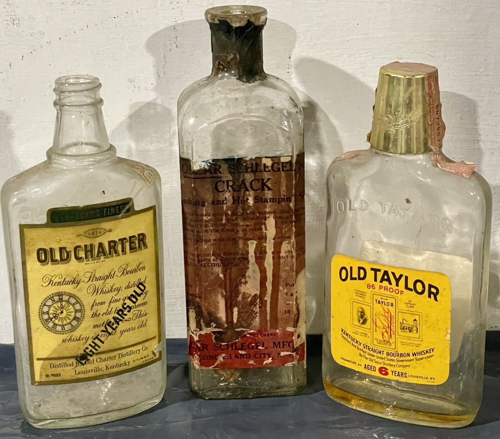 Vintage  & Antique Liquor Alcohol Bottles-CRACK, OLD TAYLOR & OLD CHARTER