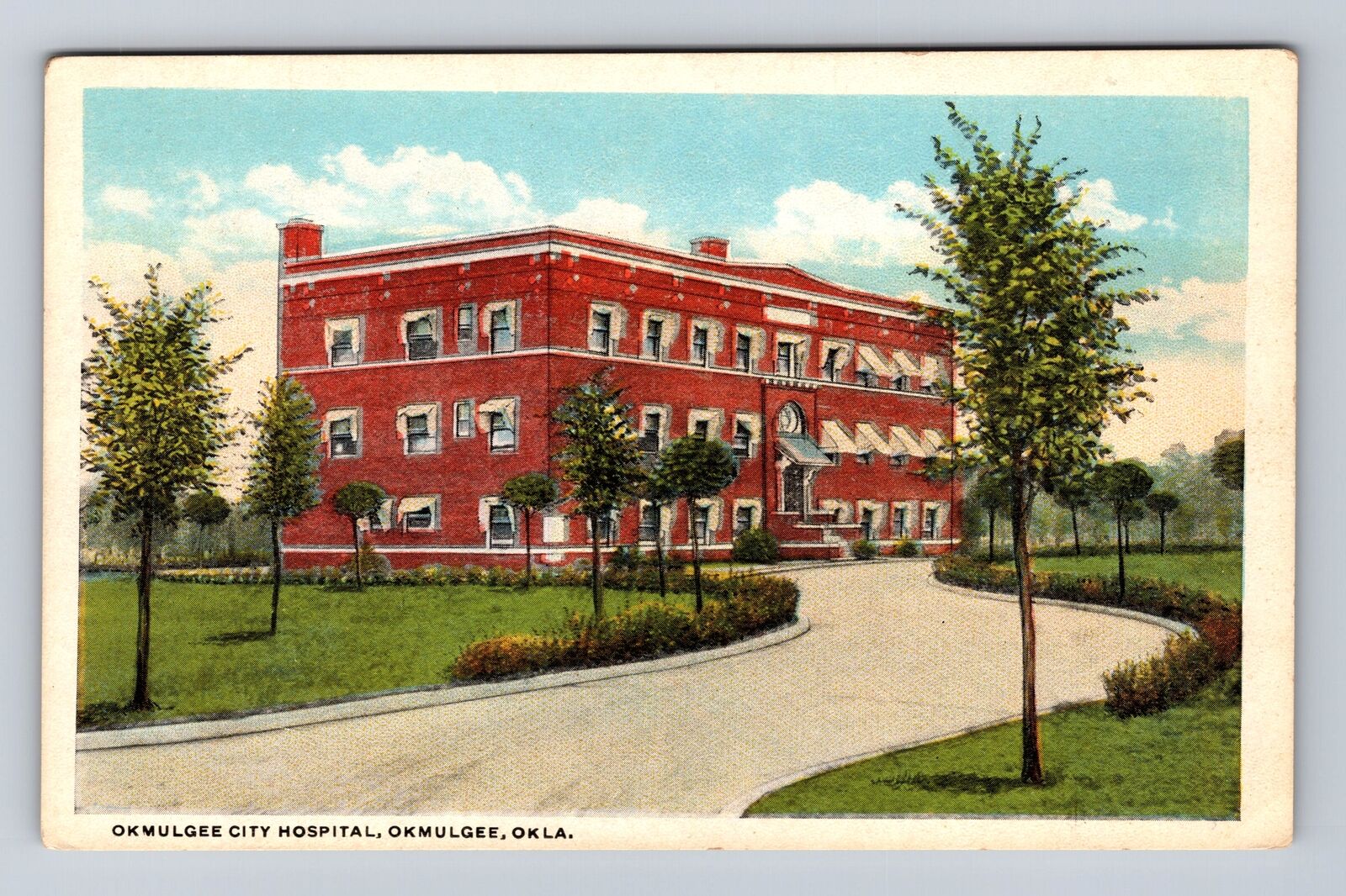 Okmulgee OK-Oklahoma, Okmulgee City Hospital, Antique Vintage Souvenir Postcard