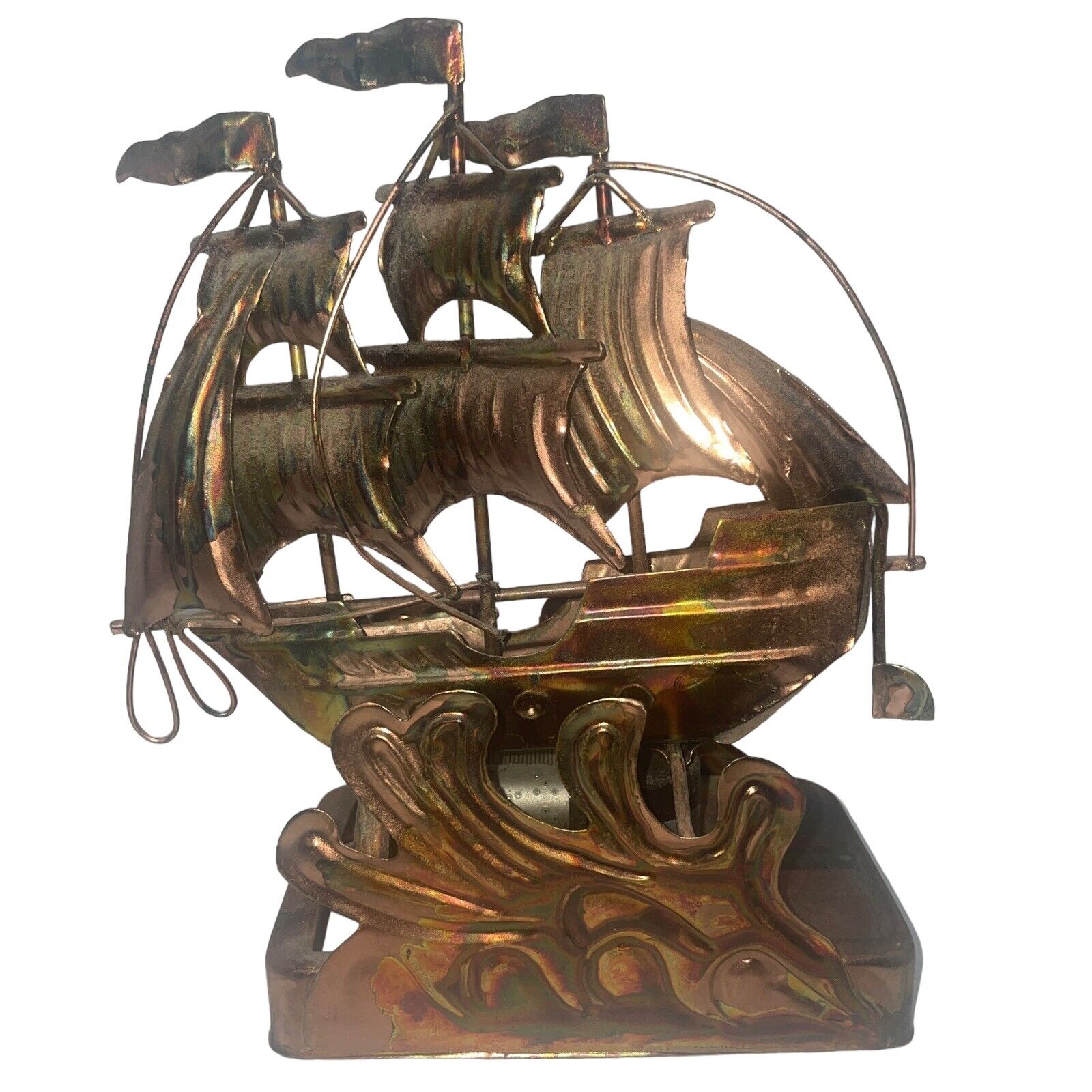 Vintage Brass Copper Metal Clipper Ship Music Box Rocks To Impossible Dream