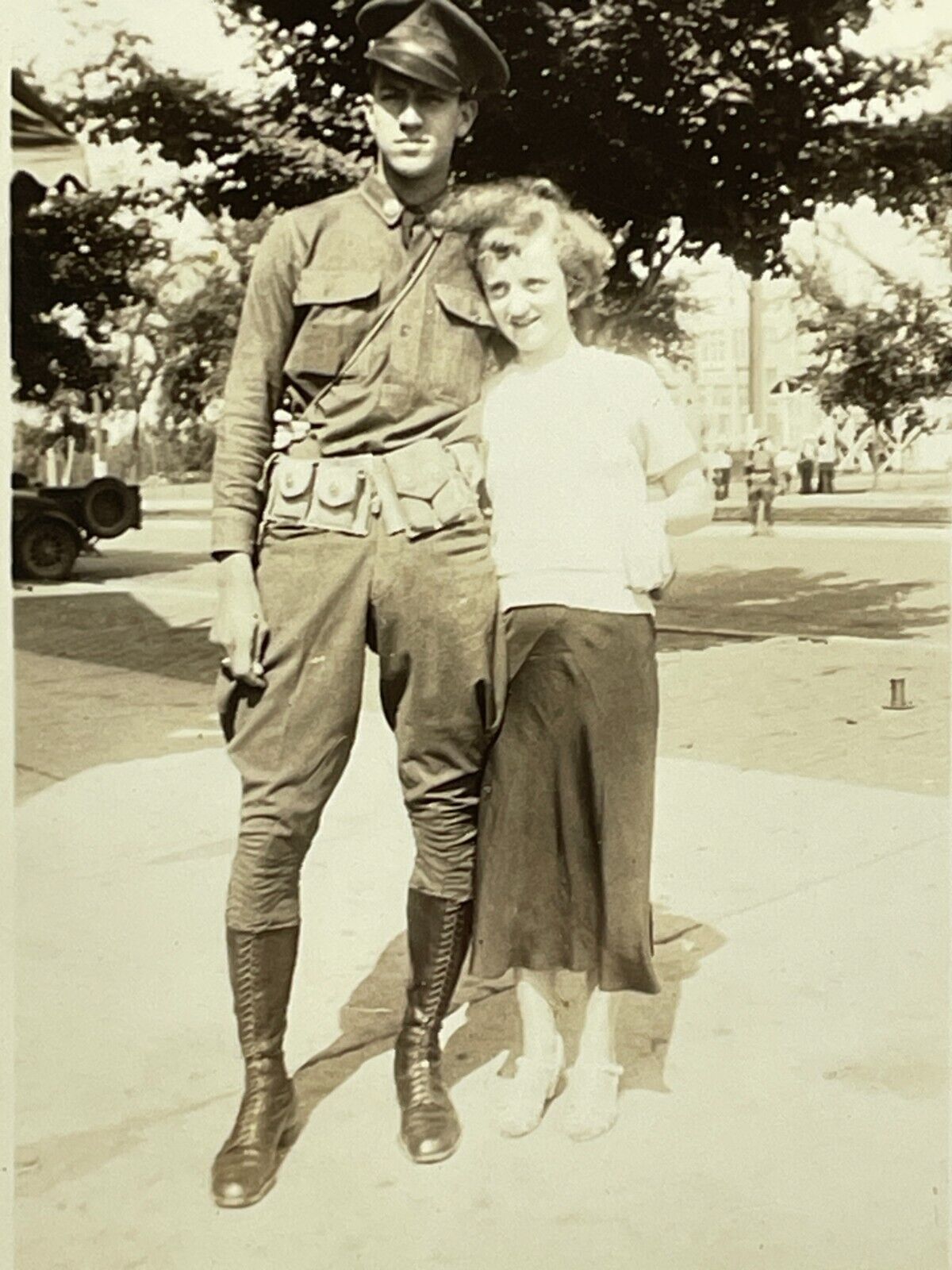 YH Photo Handsome Man Police Officer Boots Poses With Pretty Young Woman 1930\'s