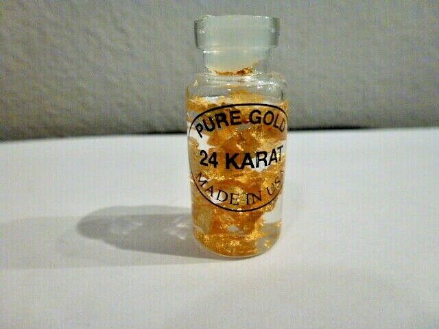 24 Karat Pure Gold in a Vial with Liquid Souvenir   MINITURE  BOTTLE GLASS 