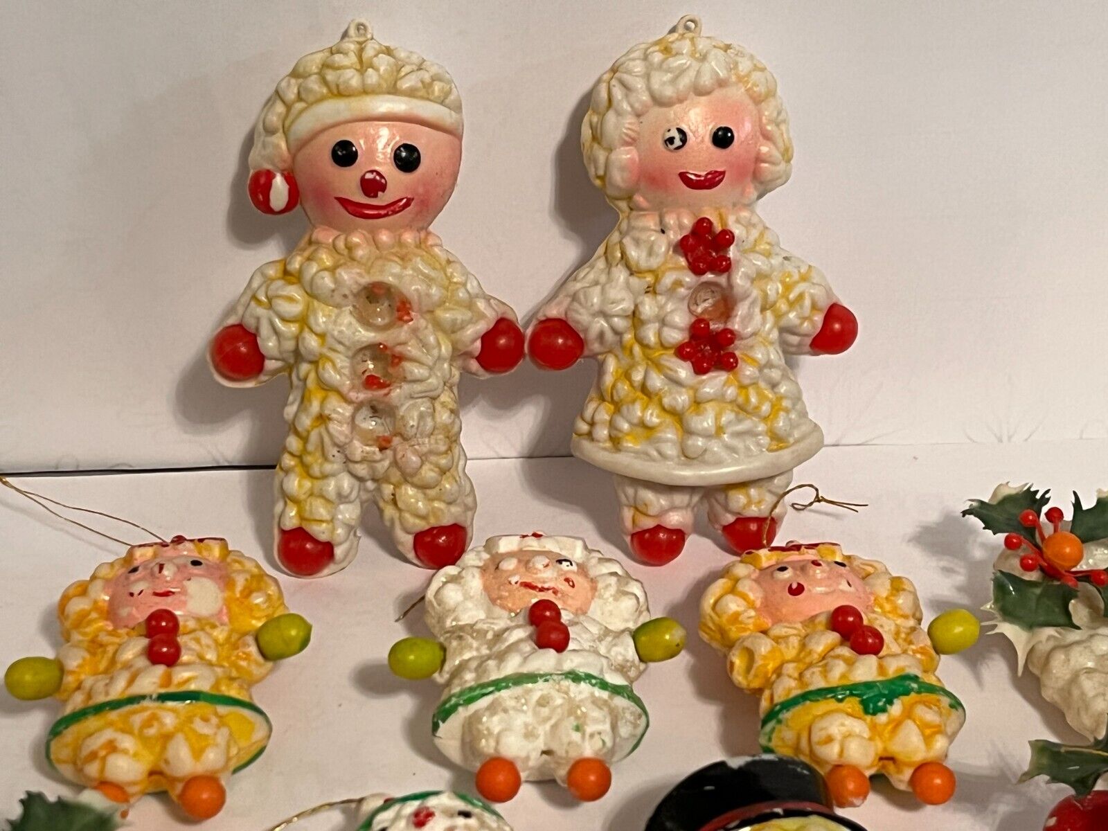 Vintage Plastic Blown Christmas Ornaments Candy Cane Gingerbread Wreath Snowman