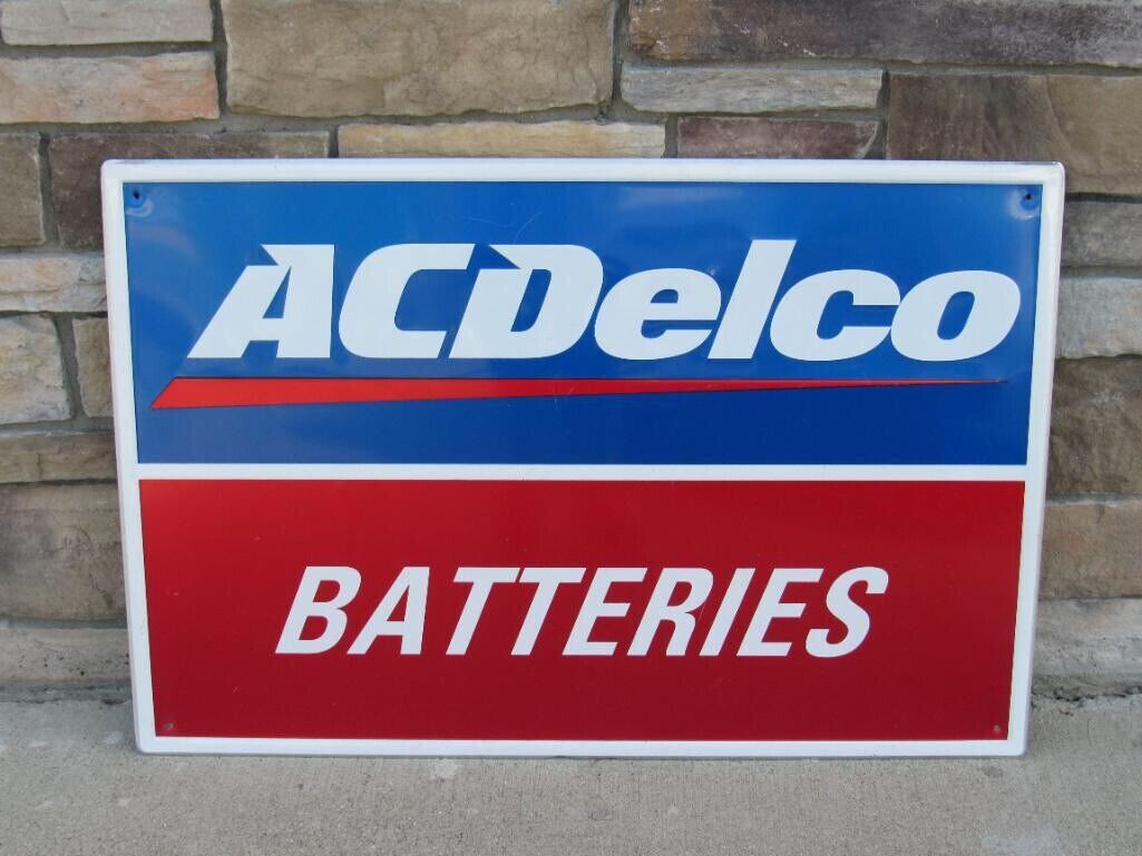 Vintage 1980\'s AC Delco Batteries Large Metal Service Station Sign 24x36\
