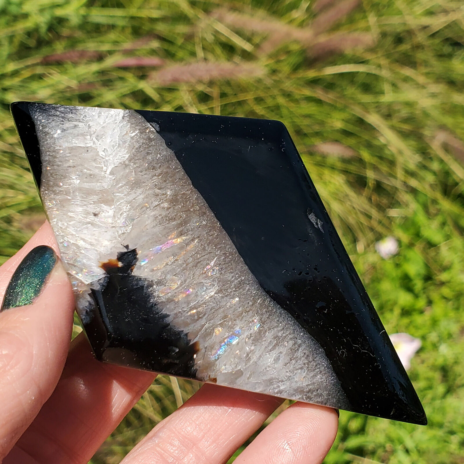 Black Agate Ice Druzy w/ Lots of Rainbows  Diamond Shape Crystal  | 114 Grams