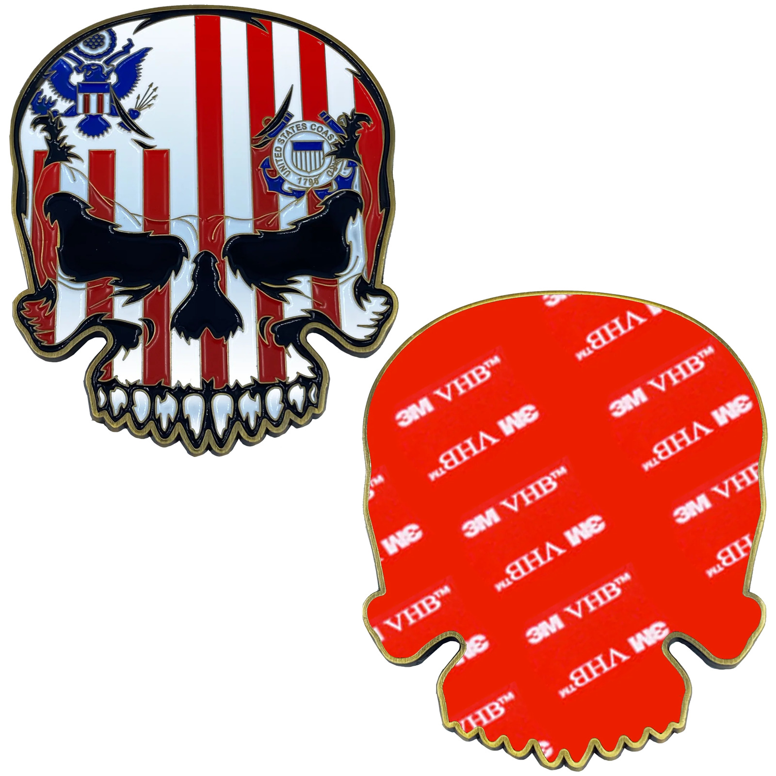 CL-GG US Coast Guard Flag 3M adhesive Coastie Skull Challenge Coin for vehicle b