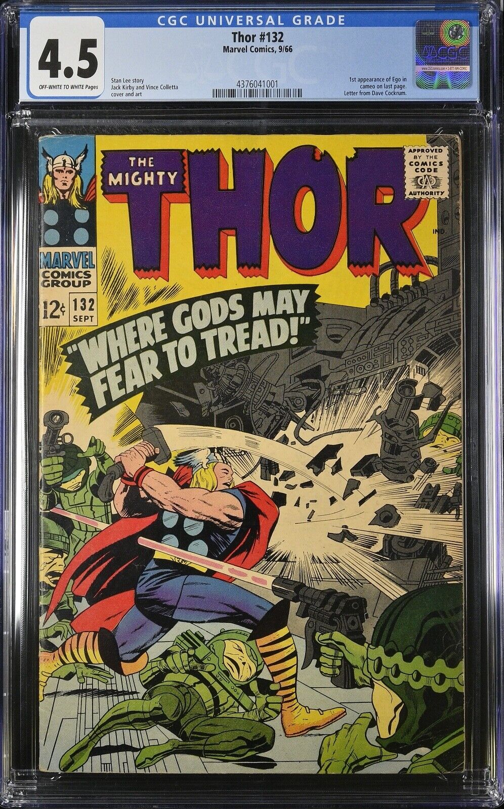 Thor #132, Marvel (1966) CGC 4.5 (VG+) - 1st app Ego in cameo