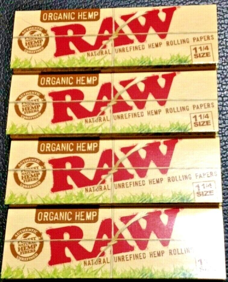 Raw Organic Hemp 4 Packs 1 1/4 Natural Rolling Papers 50 Lvs USA 