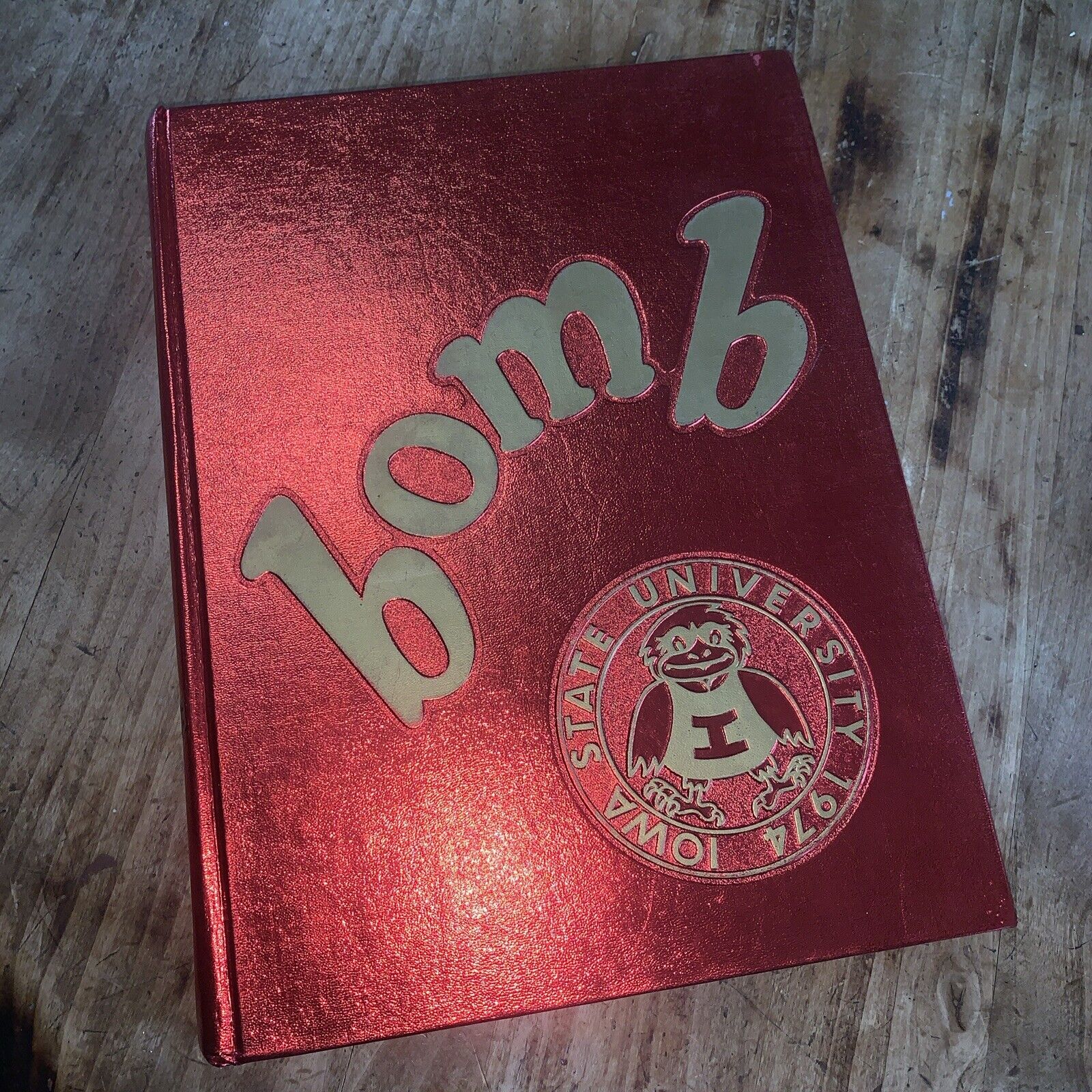 1974 Iowa State University Bomb Yearbook Metalic Red
