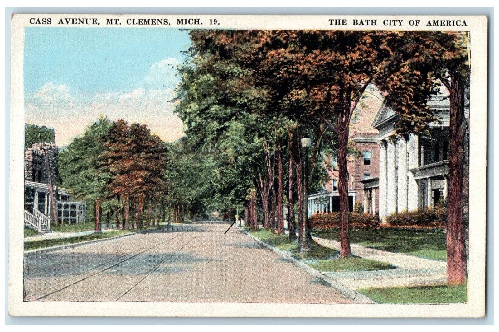 c1920 Cass Avenue Bath City America Exterior Road Mt. Clemens Michigan Postcard